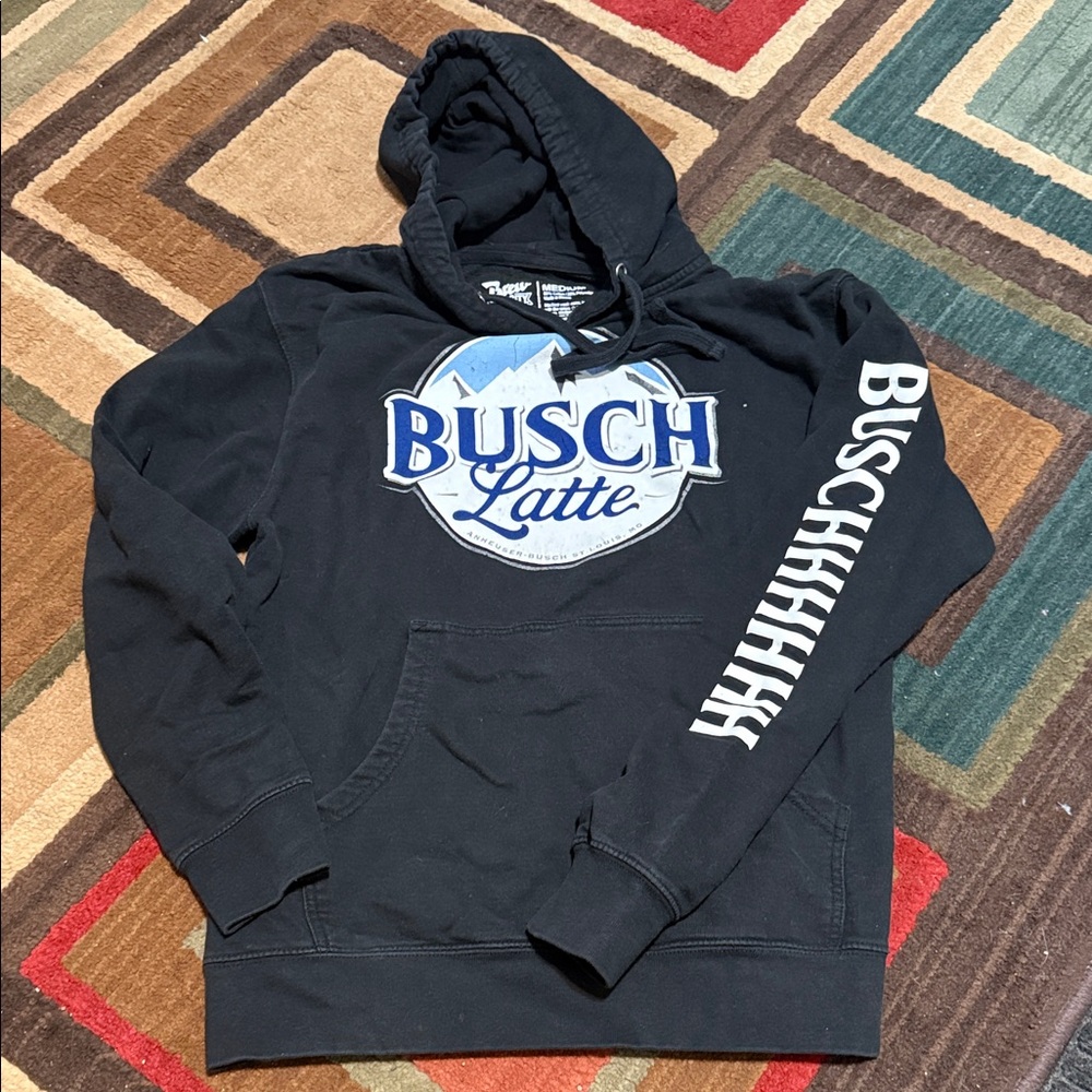 Busch Latte Black Hoodie with Blue and White Logo
